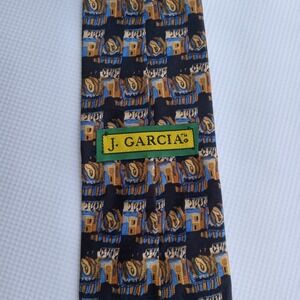 J. Garcia Vintage Jerry Garcia Tie Silk Brown and Blue Geometric Art Abstract